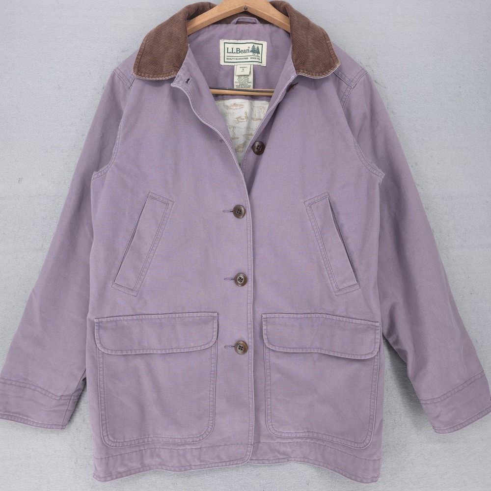 L.L.Bean Chore Jacket Womens Small Petite Purple Lilac Barn Coat Lined Corduroy